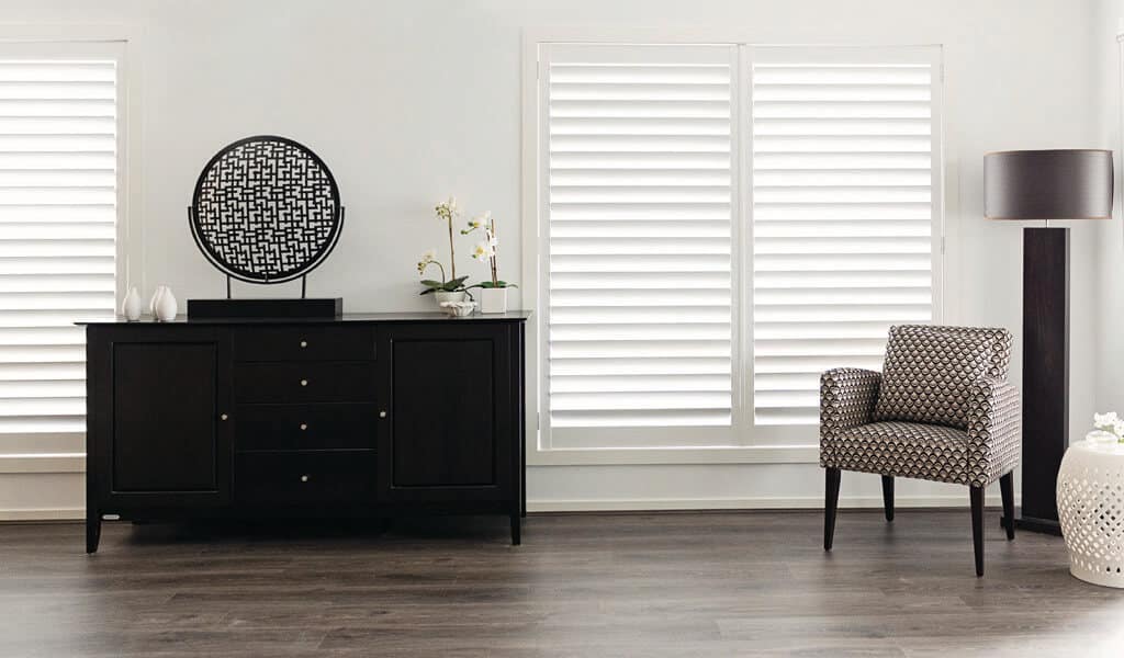 Black window blinds.